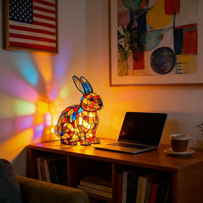 Hoeurva üvegmozaik lámpa erdei nyuszi stílusban 🐰✨