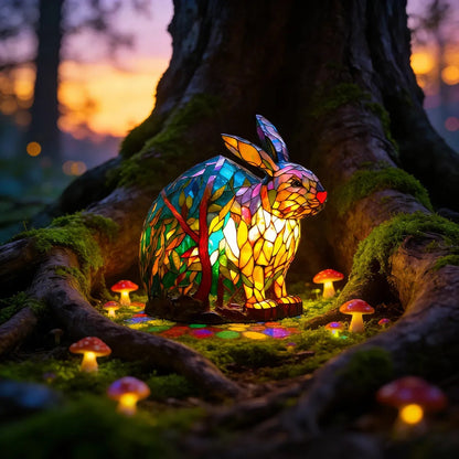 Hoeurva üvegmozaik lámpa erdei nyuszi stílusban 🐰✨
