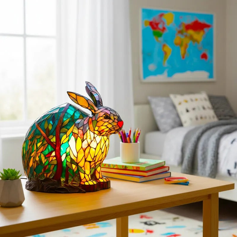 Hoeurva üvegmozaik lámpa erdei nyuszi stílusban 🐰✨