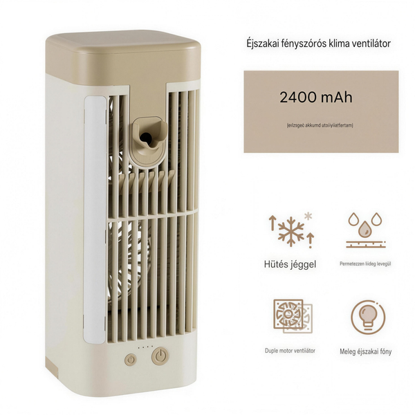 ❄️ USB Asztali Párologtatós Léghűtő LED Éjszakai Fénnyel – Jéggel Tölthető, Permetező Hűtőventilátor a Gyors Nyári Felfrissülésért